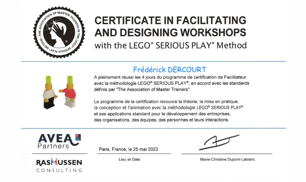 CERTIFICAT FACILITATEUR METHODE LEGO SERIOUS PLAY