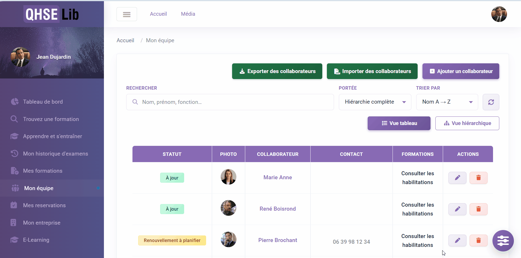 Rechercher et filtrer vos collaborateurs